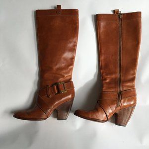 Frye Andrea Belted Boot Size 8M Tall Brown Leather